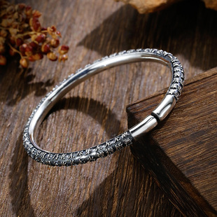 经文手镯女小众设计实心泰镯子新款手环礼物9999银心经足纯银