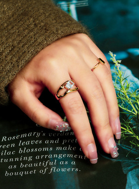 银饰品开口戒指锆石镶嵌女ins风轻奢小众设计韩版925纯青岛