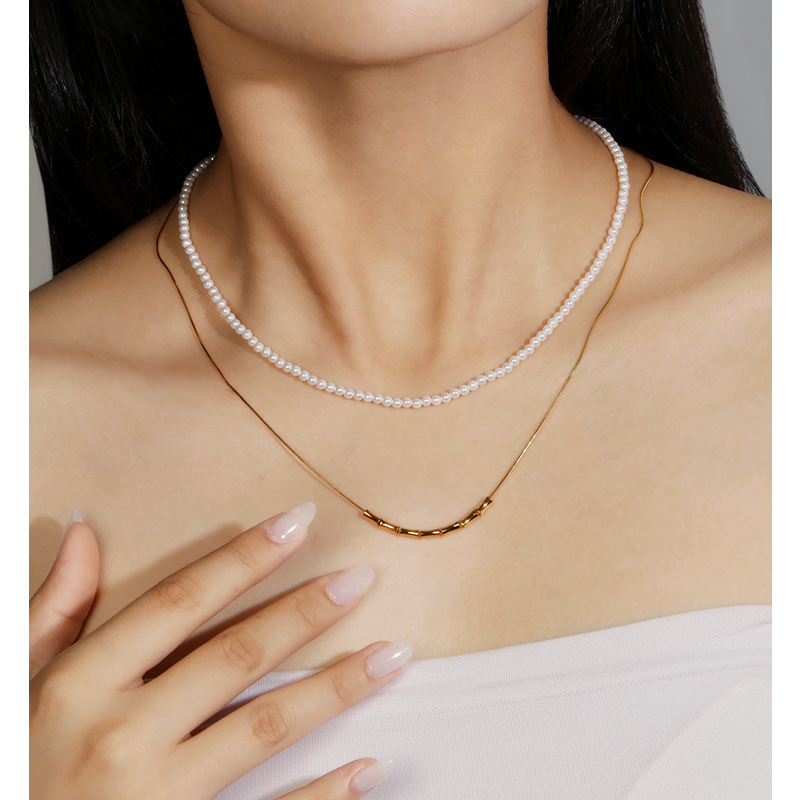 竹节925银银高级感珍珠项链蛇骨链女小众韩版INS毛衣链轻奢项饰