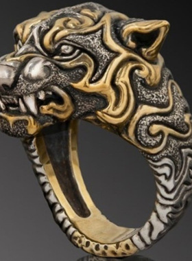 跨境饰品复古时尚双色豹子头戒指新款上新动物系霸气wish