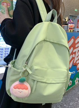 果绿色书包纯色简约轻便双肩背包