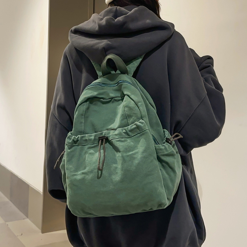 中点秋冬新款小号帆布双肩包女大学生书包简约原宿风休闲旅行背包