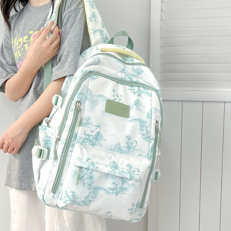 水墨山水印花原创双肩包中点