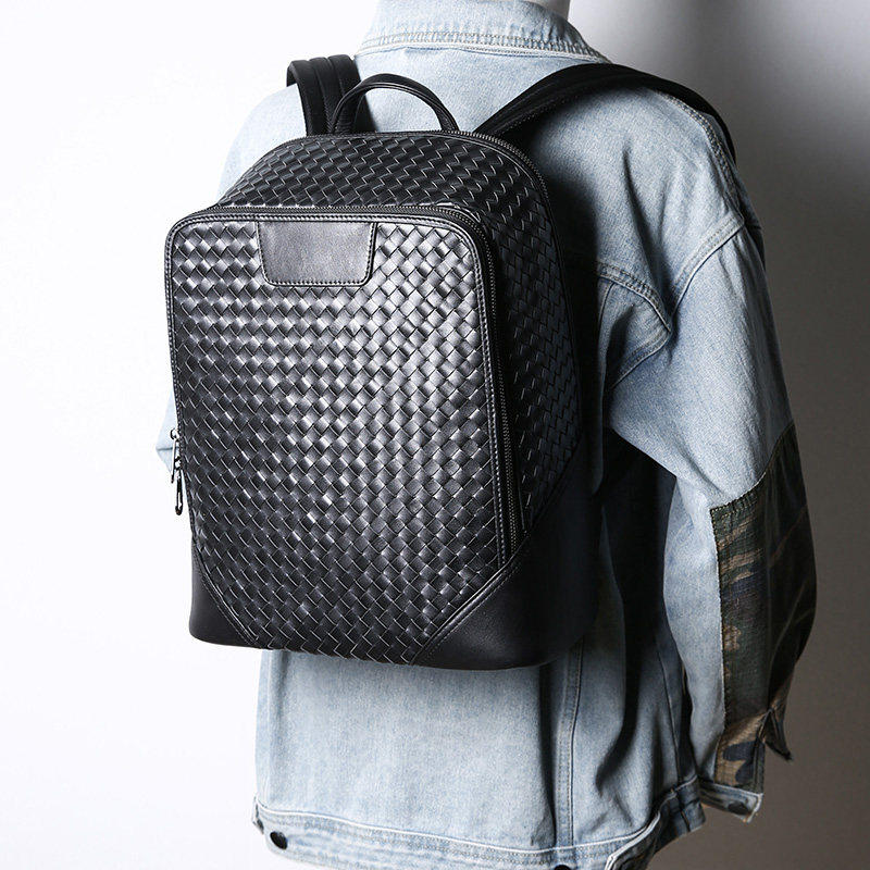 真皮编织双肩包男小号背包大容量商务通勤设计感欧美旅行电脑包,箱包皮具/热销女包/男包,双肩背包,淘宝优惠券,粉丝福利购,淘宝优惠卷