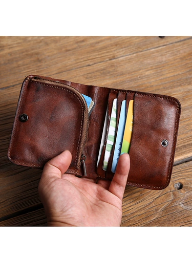 Короткий бумажник, ультратонкий ретро кожаный минималистичный кошелек, из натуральной кожи, воловья кожа