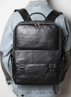 有型可插拉杆箱真皮双肩包男士大容量商务背包出差旅行包电脑包