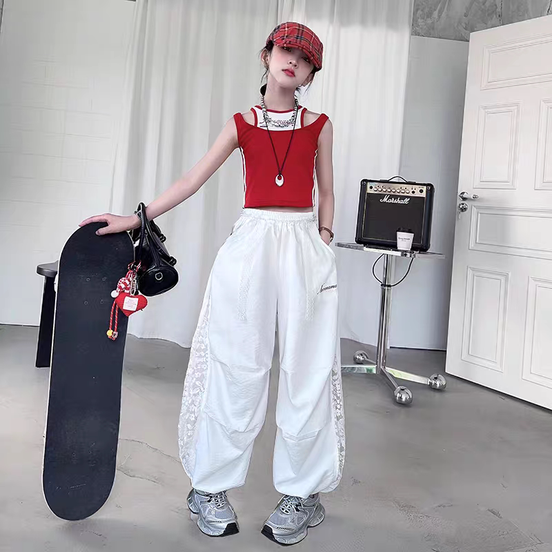 爵士舞服装女童夏季小背心儿童街舞走秀潮服jazz时髦练功舞蹈套装