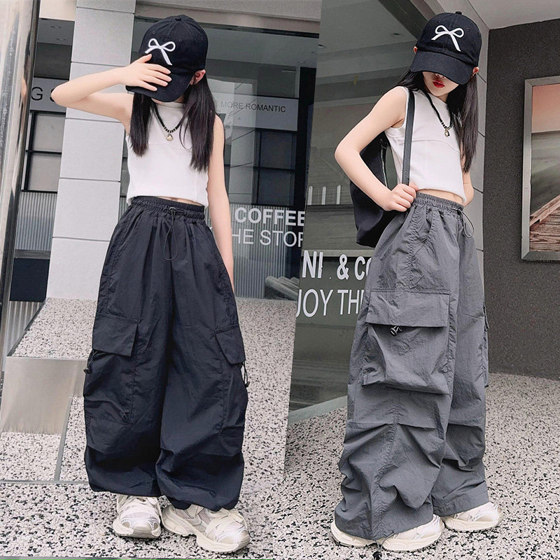 女童潮酷爵士舞服套装jazz露脐背心短袖练功服儿童街舞表演出服潮