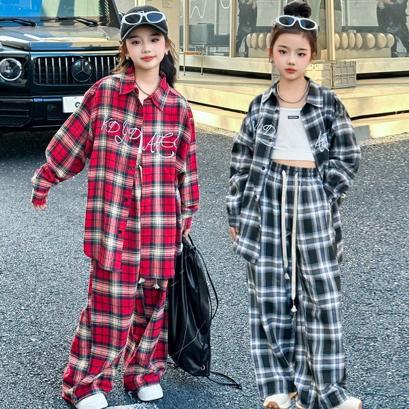 儿童嘻哈街舞爵士格子练功演出服