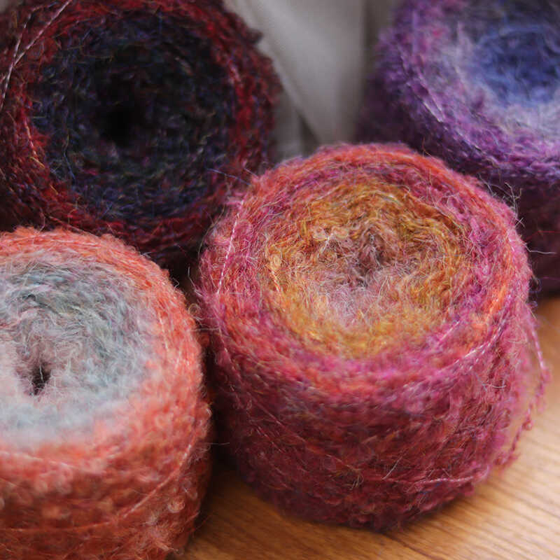 毛衣手混编织diy包包圈圈纱