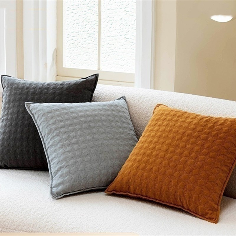 纯色绗缝抱枕套磨砂绒加厚靠垫套