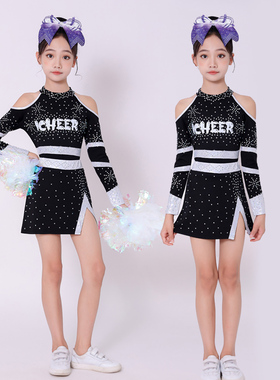 儿童啦啦操比赛服黑色拉拉队演出服中小学生花球啦啦操运动会服装