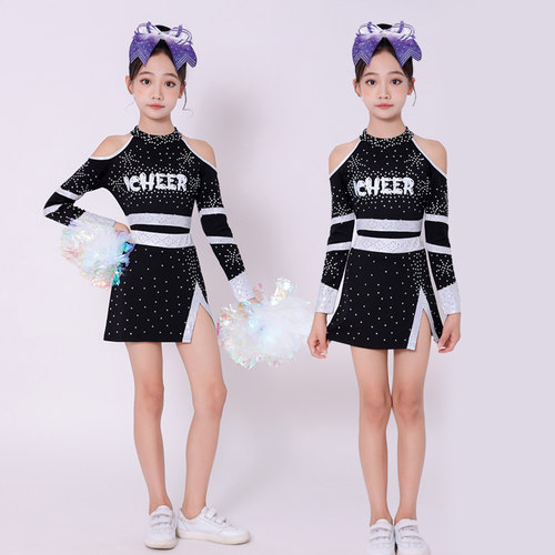儿童啦啦操比赛黑色拉拉队演出服
