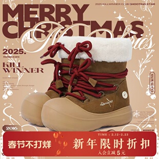 KILLWINNER 圣诞款 短毛长筒雪地靴 冬款潮牌加绒保暖厚底靴