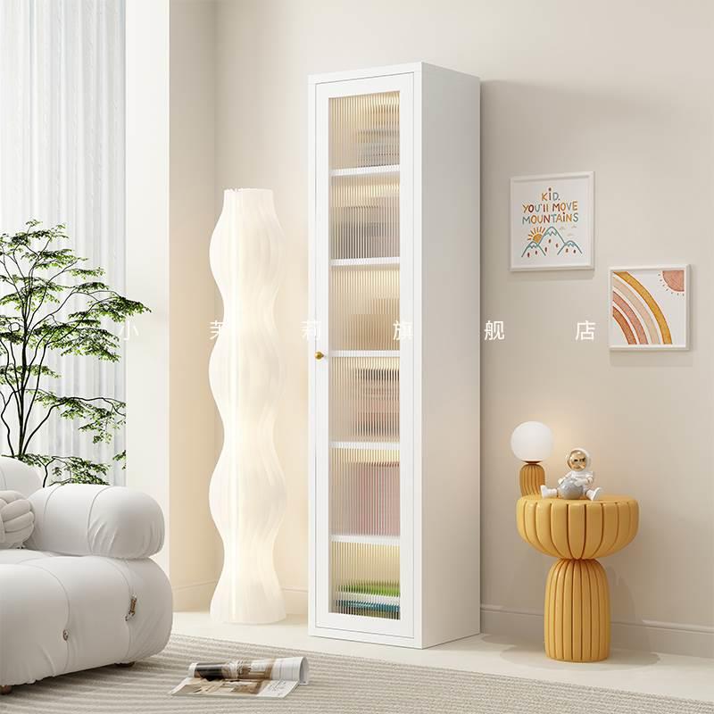 家用钢制书柜夹缝落地多层带门防尘铁艺书架置物架儿童收纳储物柜