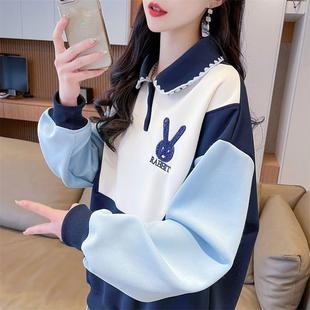 初中生女春装高中学生少女polo领卫衣韩版上衣13岁14学院风外套潮