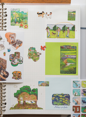 悠然一天贴纸包便签本硫酸纸书签艺术家天然灼热原创设计手帐装饰