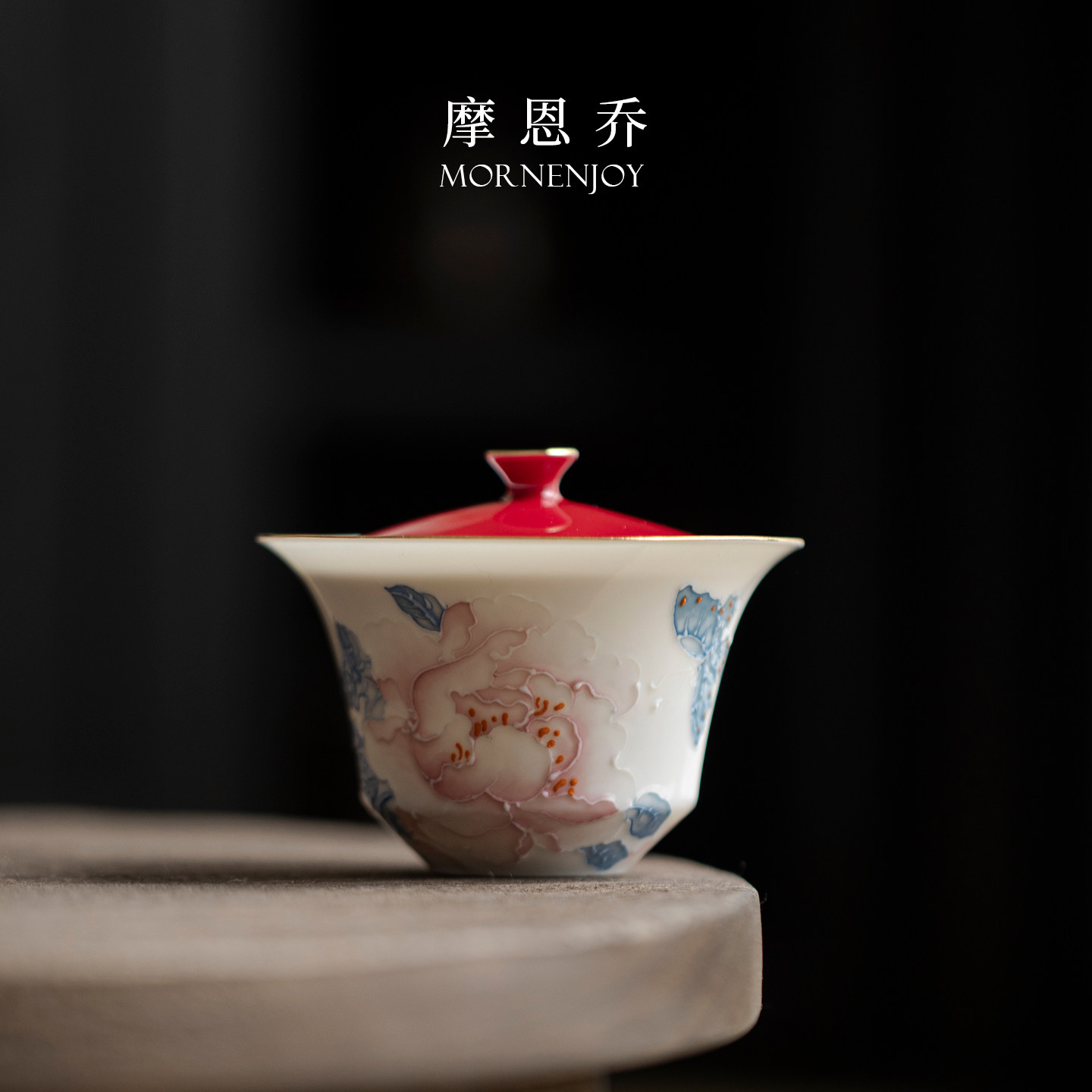 手绘白瓷盖碗二才盖碗茶杯单个高档家用新款功夫茶具泡茶碗喝茶杯