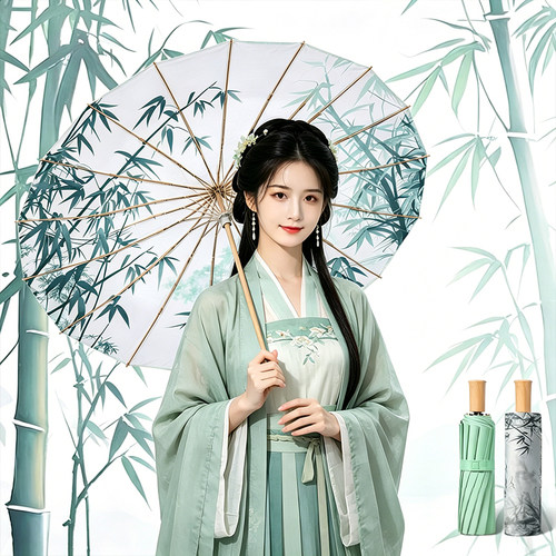 新中式48骨雨伞隔热防晒太阳伞晴雨两用女遮阳伞手动古风拍摄道具