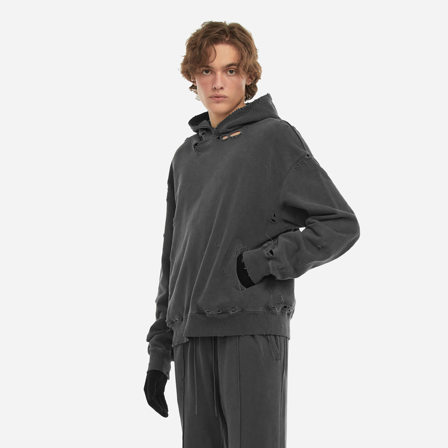 c2h4_agitator 水洗成衣染刺绣logo破洞连帽卫衣 #classics