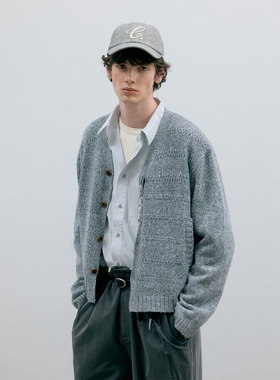 C2H4 Rosebay Fuzzy Cardigan 日晒木地板 针织坑条落肩开衫