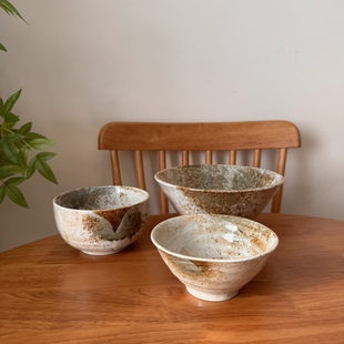 饭碗汤碗大碗面碗 雪志野系列餐盘大盘子单个 日本进口 粗陶