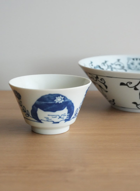 日本制 釉下彩猫咪饭碗汤碗粥碗 美浓烧盖饭碗米饭碗拉面碗