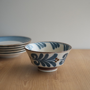 日本制 釉下彩粗陶饭碗单个米饭碗 汤碗 5英寸碗 小碗大碗菜盘子