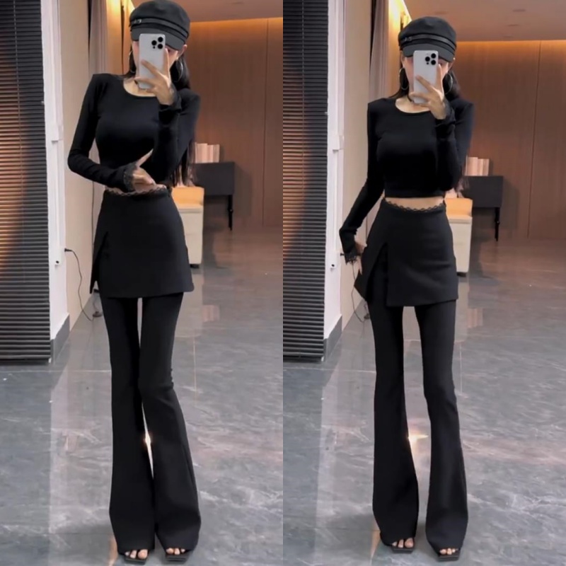 2026春秋蕾丝花边裙裤一体假两件