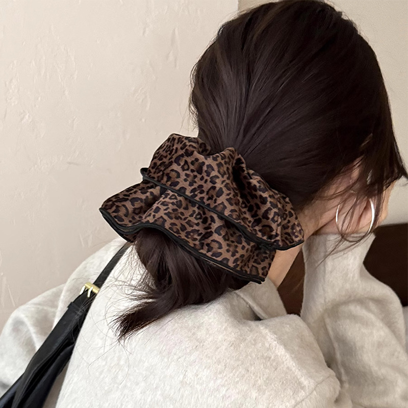超大号双层裙摆豹纹大肠发圈麂皮绒低马尾发绳扎头发皮筋头绳发饰