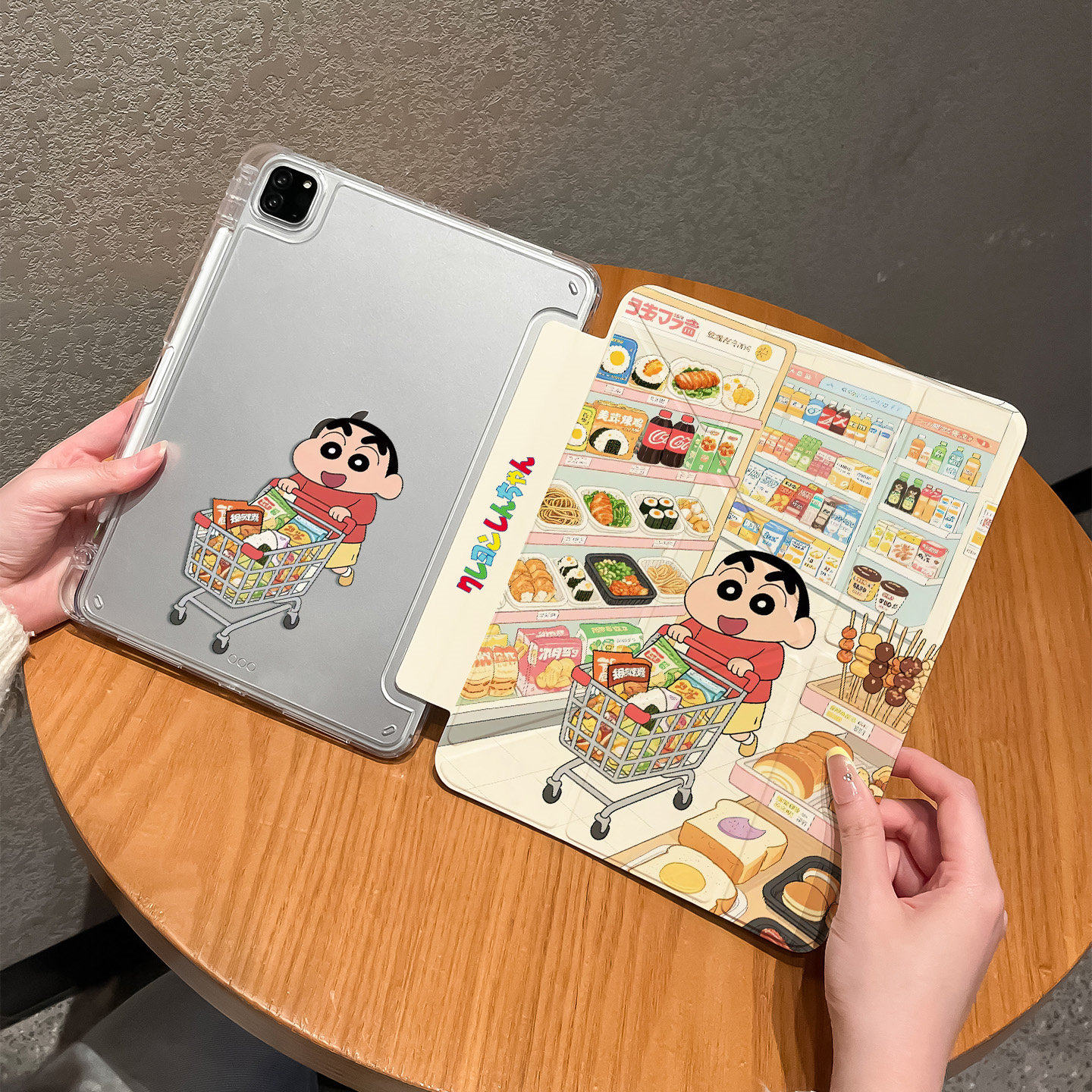 购物车蜡笔小新Y折高透亚克力带笔槽防弯苹果iPad平板保护壳适用iPad air7/mini/pro18/20/21/22版（13英寸）