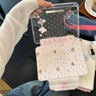 10.2 Air7搭扣边贴11 10.9 12.9 11代硬 可爱卡通耳朵狗适用苹果iPad平板保护套mini 13寸创意日韩格纹10 pro