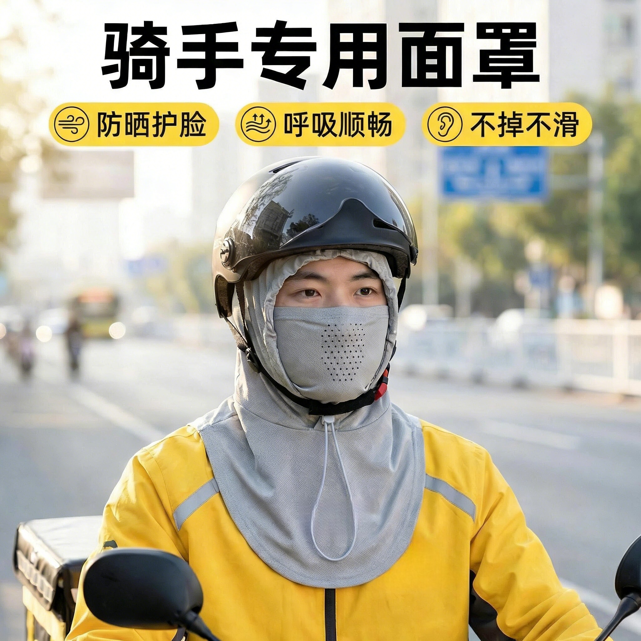 面罩外卖专用全脸护颈透气防晒骑行头套骑手夏季冰丝 UPF50 +图片