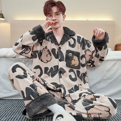 卡通男士睡衣秋冬季法兰绒加厚