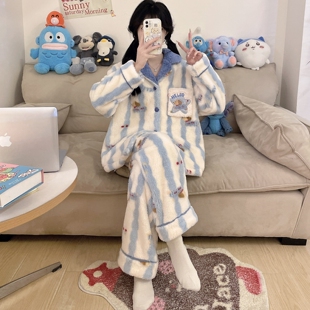 初高中生家居服套装 珊瑚绒睡衣女士秋冬季 加厚加绒卡通甜美加大码