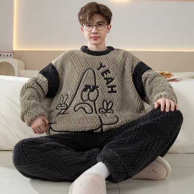 珊瑚绒新款睡衣男士秋冬季加绒