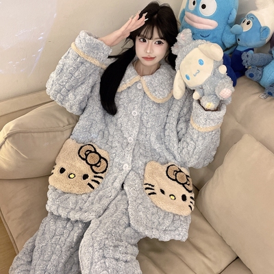 睡衣女士秋冬季珊瑚绒加厚加绒