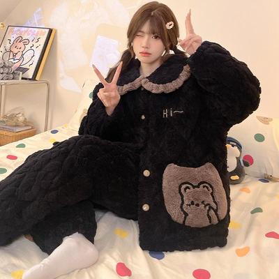 珊瑚绒睡衣女冬三层夹棉加绒加厚