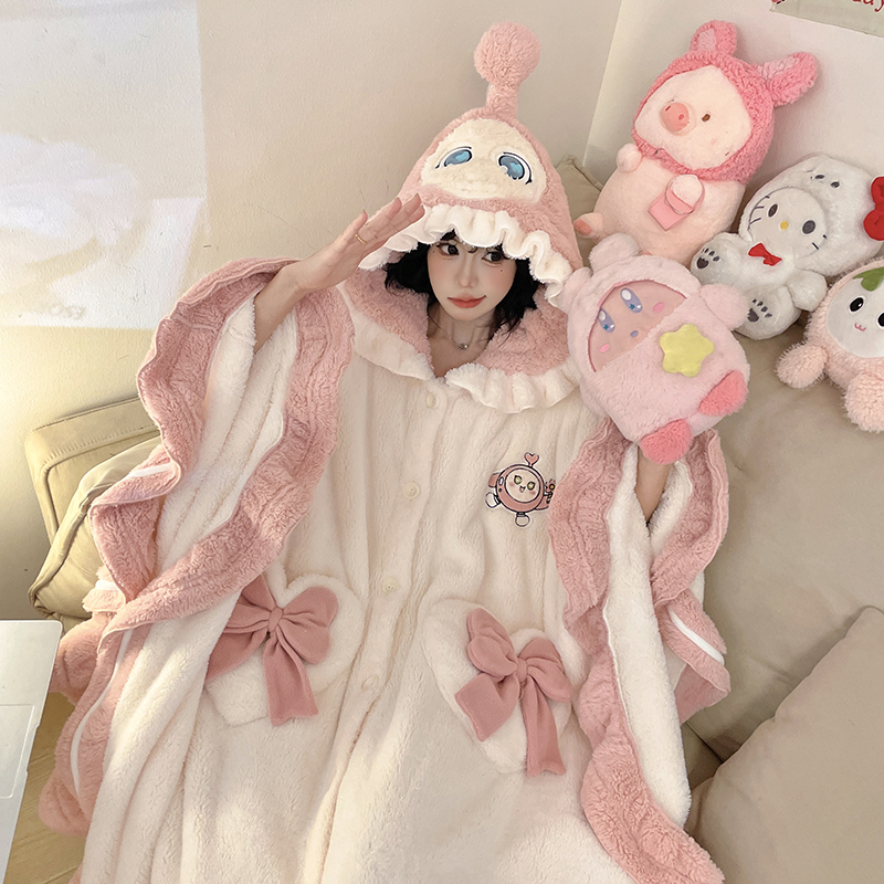 睡袍女士秋冬季珊瑚绒加厚加绒