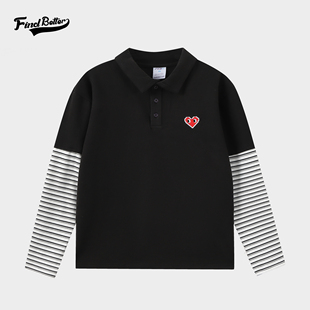 371 男 秋冬德绒抓绒条重磅假两件横条纹宽松运动保暖PLOL衫 长袖