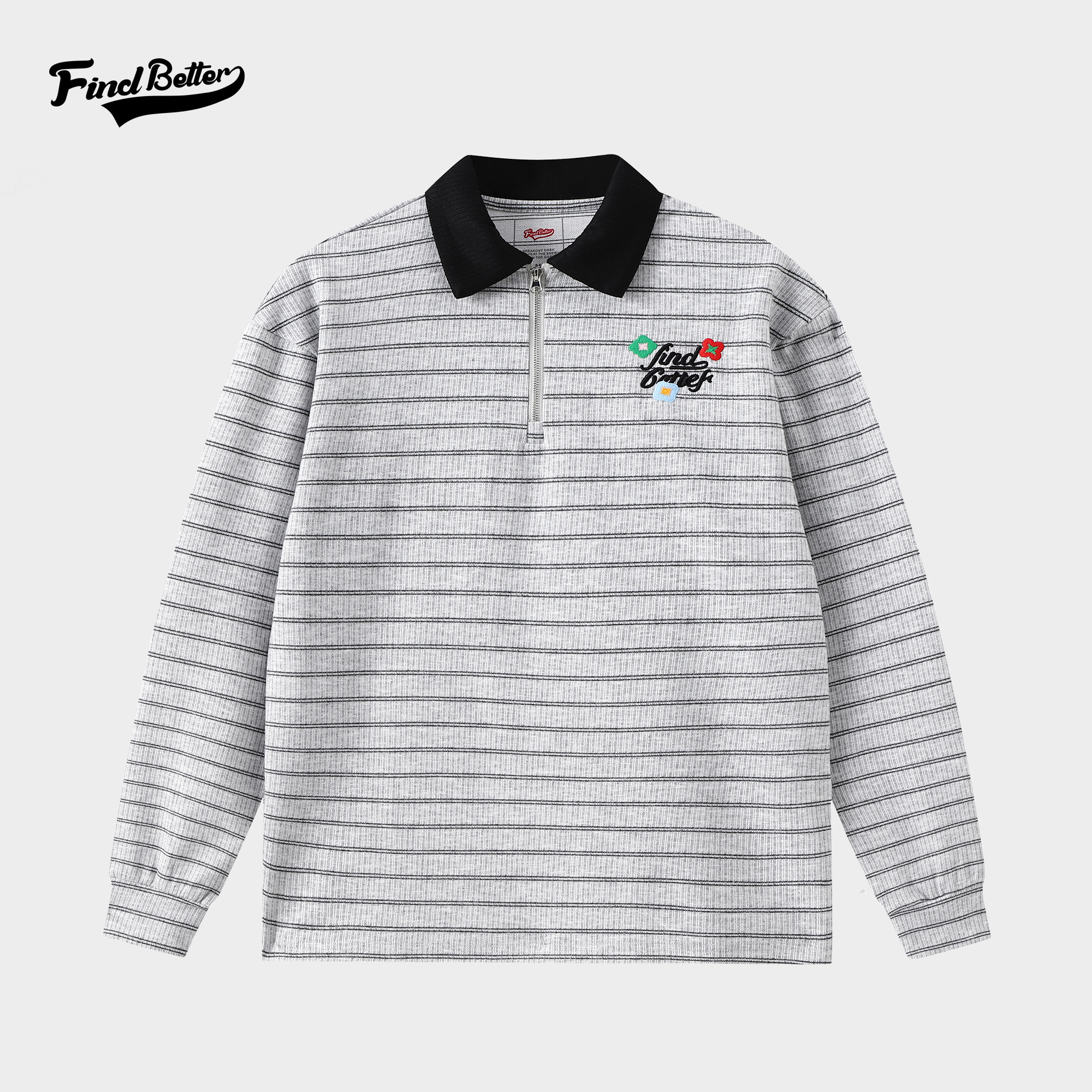 秋冬翻领条纹户外休闲运动健身日常潮牌商务POLO衫上衣长袖男-341