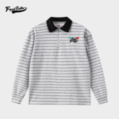 男 秋冬翻领条纹户外休闲运动健身日常潮牌商务POLO衫 上衣长袖 341