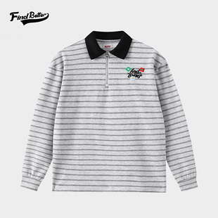 341 男 秋冬翻领条纹户外休闲运动健身日常潮牌商务POLO衫 上衣长袖
