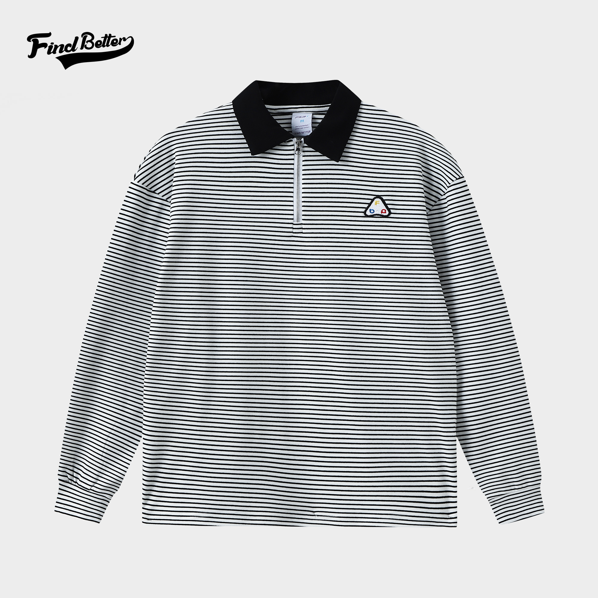 秋冬翻领条纹户外休闲运动健身通勤潮牌商务POLO衫上衣长袖男-342