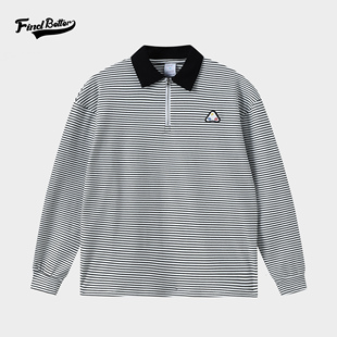 342 男 秋冬翻领条纹户外休闲运动健身通勤潮牌商务POLO衫 上衣长袖