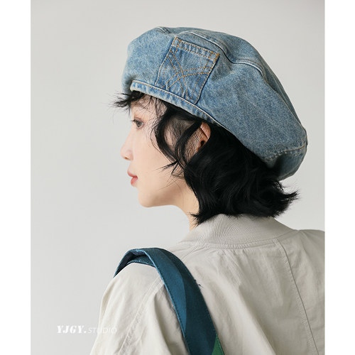 日系牛仔贝雷帽女春夏显脸小百搭