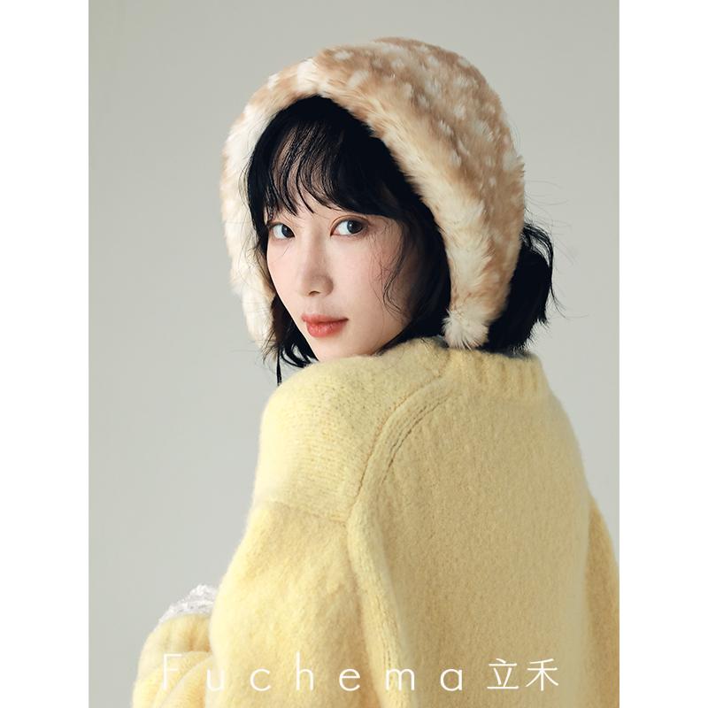 FUCHEMA 设计师原创自留款 仿皮草保暖护耳帽女韩系时尚头巾帽子