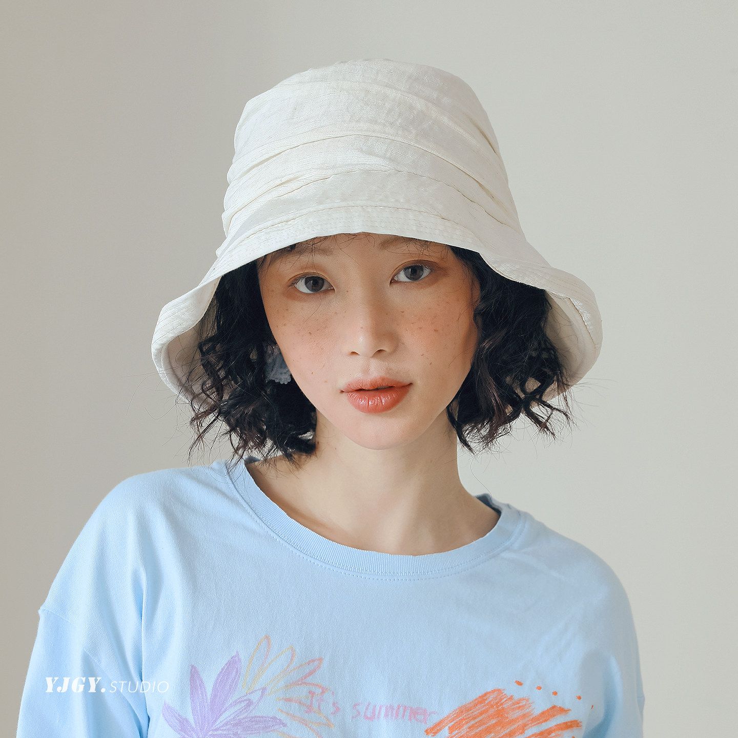 FUCHEMA 亚麻轻薄透气渔夫帽女春夏防晒遮阳帽百搭休闲显脸小盆帽