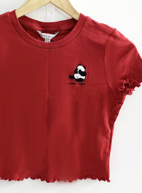UR专柜正品红色熊猫元素超短短袖T恤