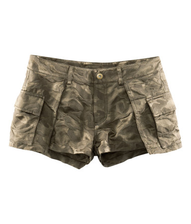 H&M HM 亮泽织纹墨绿色带兜裙裤超短裤